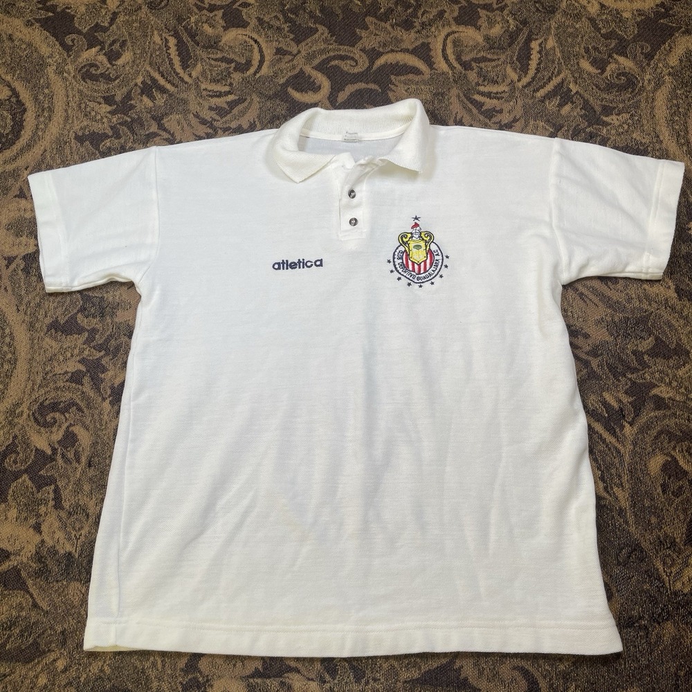 Vtg Atletica Chivas de Guadalajara Utileria White Polo Mens Size Medium Boxy